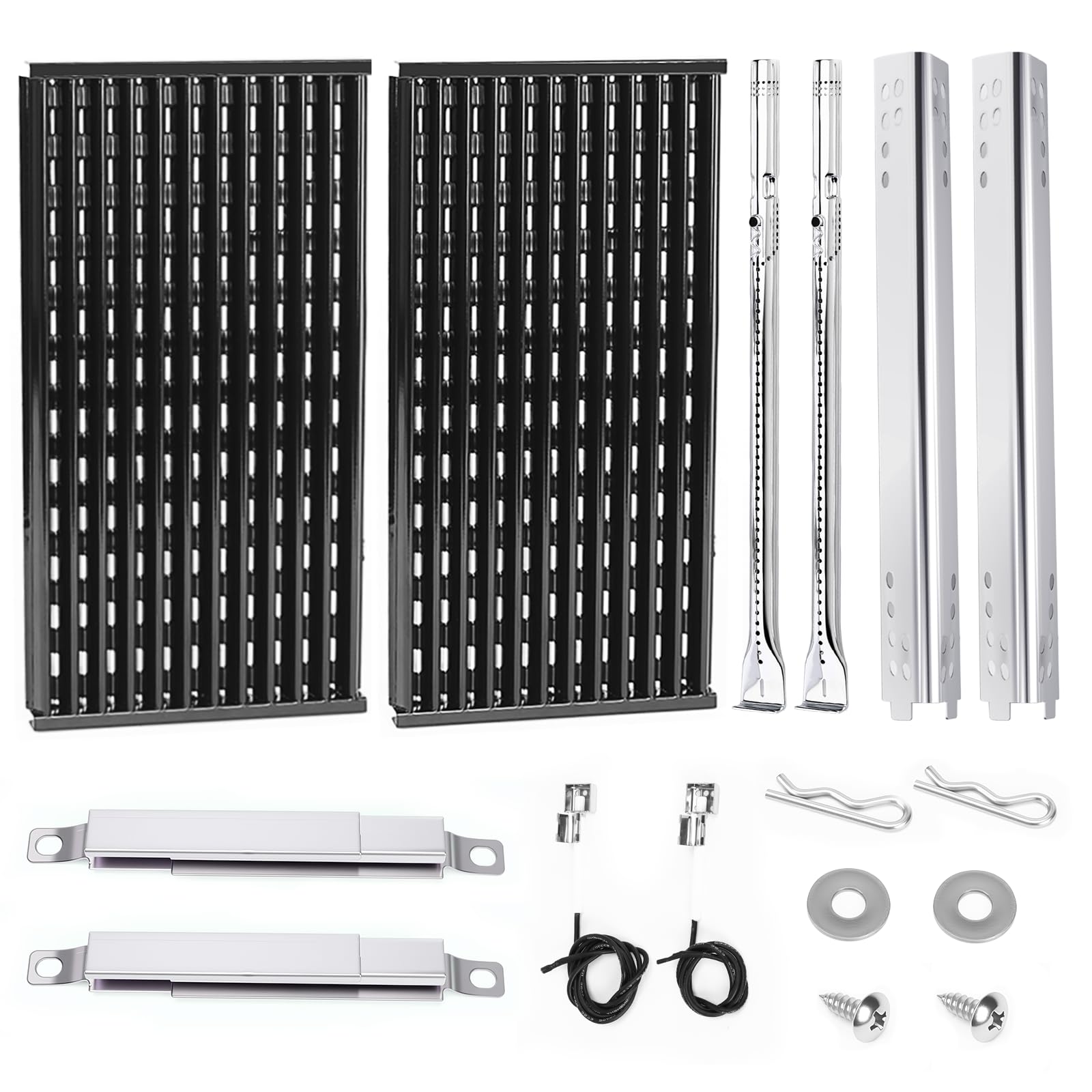 Uniflasy front packaging showing complete Char-Broil 2-burner replacement kit and benefits