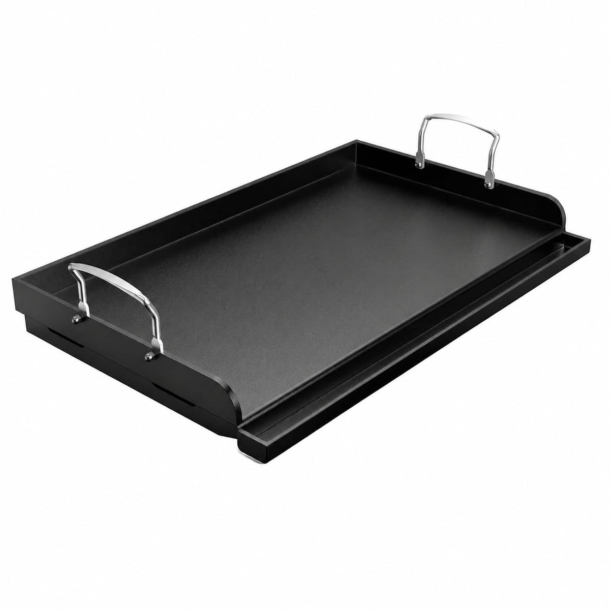 Uniflasy griddle plate front view shows ready-to-use flat top and handles, easier grilling