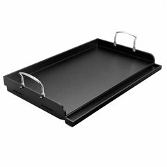 Uniflasy griddle plate front view shows ready-to-use flat top and handles, easier grilling