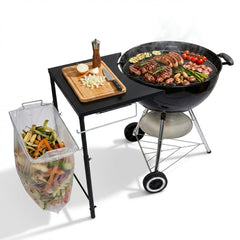 Uniflasy front view attached to Weber kettle shows stable prep surface and convenience