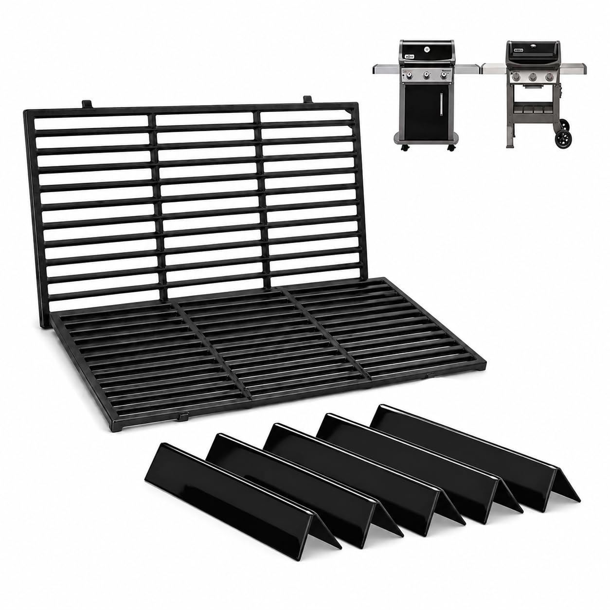 Uniflasy front view of full 7-piece kit showing grates and flavorizer bars for ease of replacement