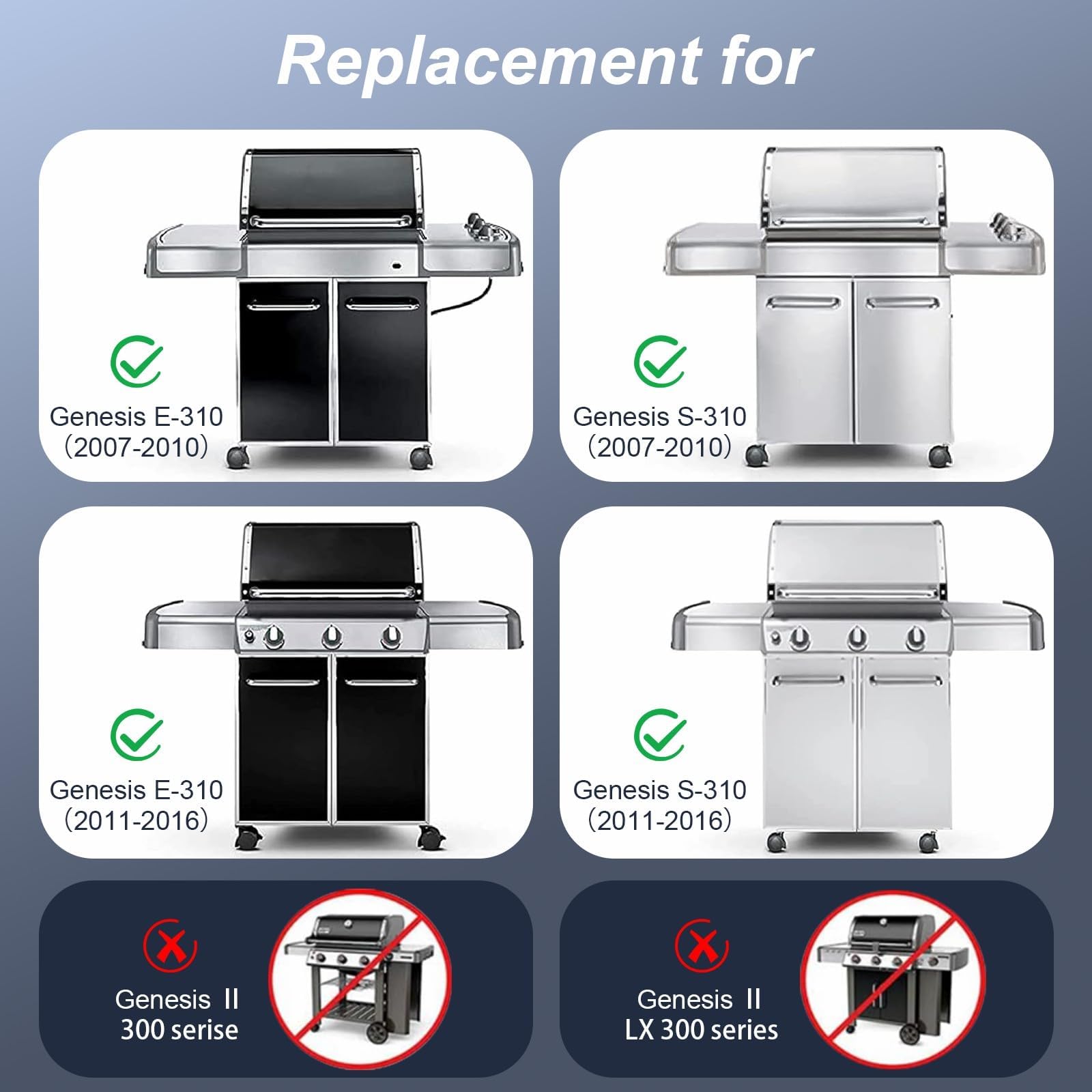 Uniflasy cooking grates installed in a Weber Genesis 300 grill demonstrating perfect OEM fit
