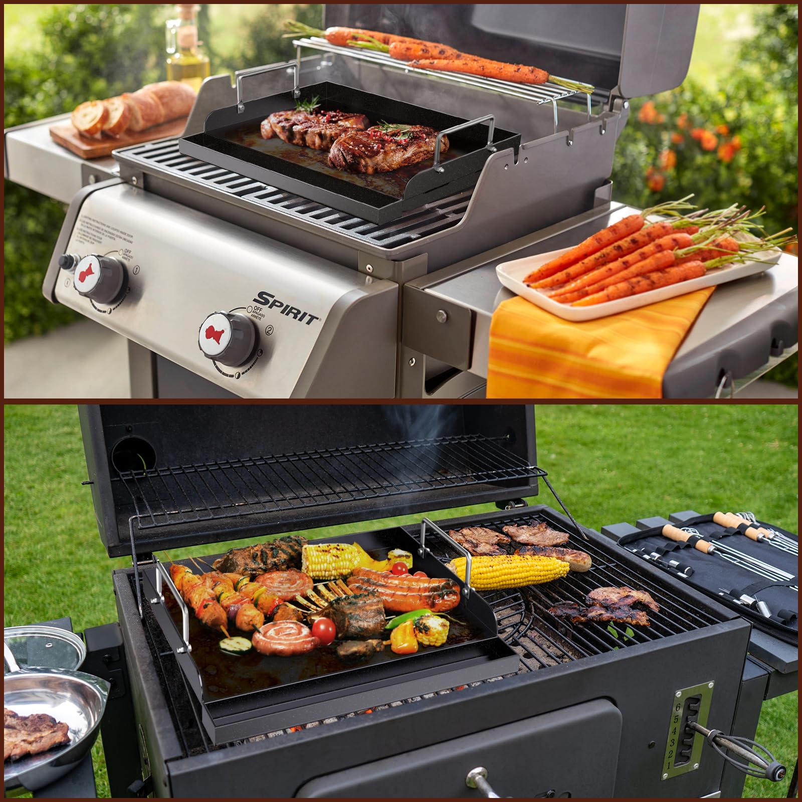 Uniflasy griddle installed in gas grill demonstrating full-contact cooking benefit