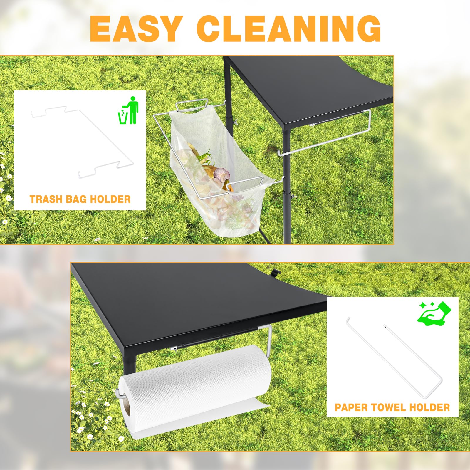 Uniflasy side table in use holding plates and tools for faster grill prep