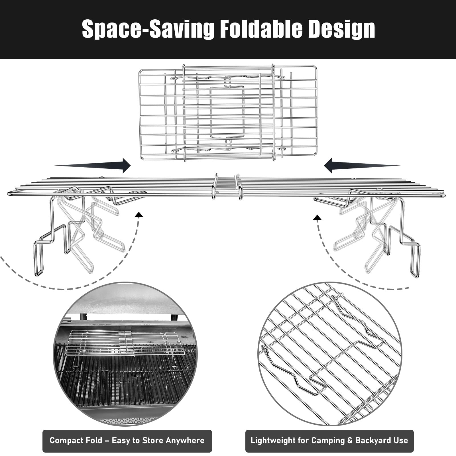 Uniflasy warming rack placed on standard grill to illustrate size and clearance