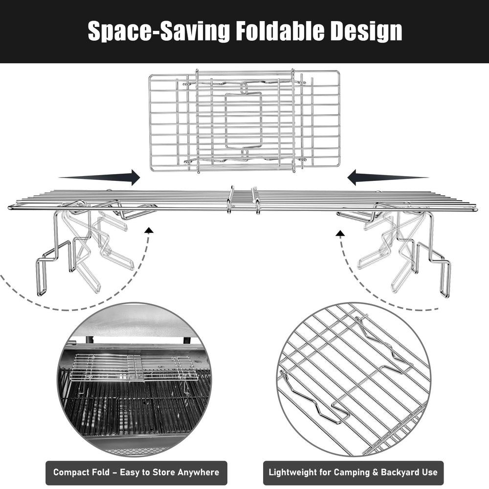 Uniflasy warming rack placed on standard grill to illustrate size and clearance