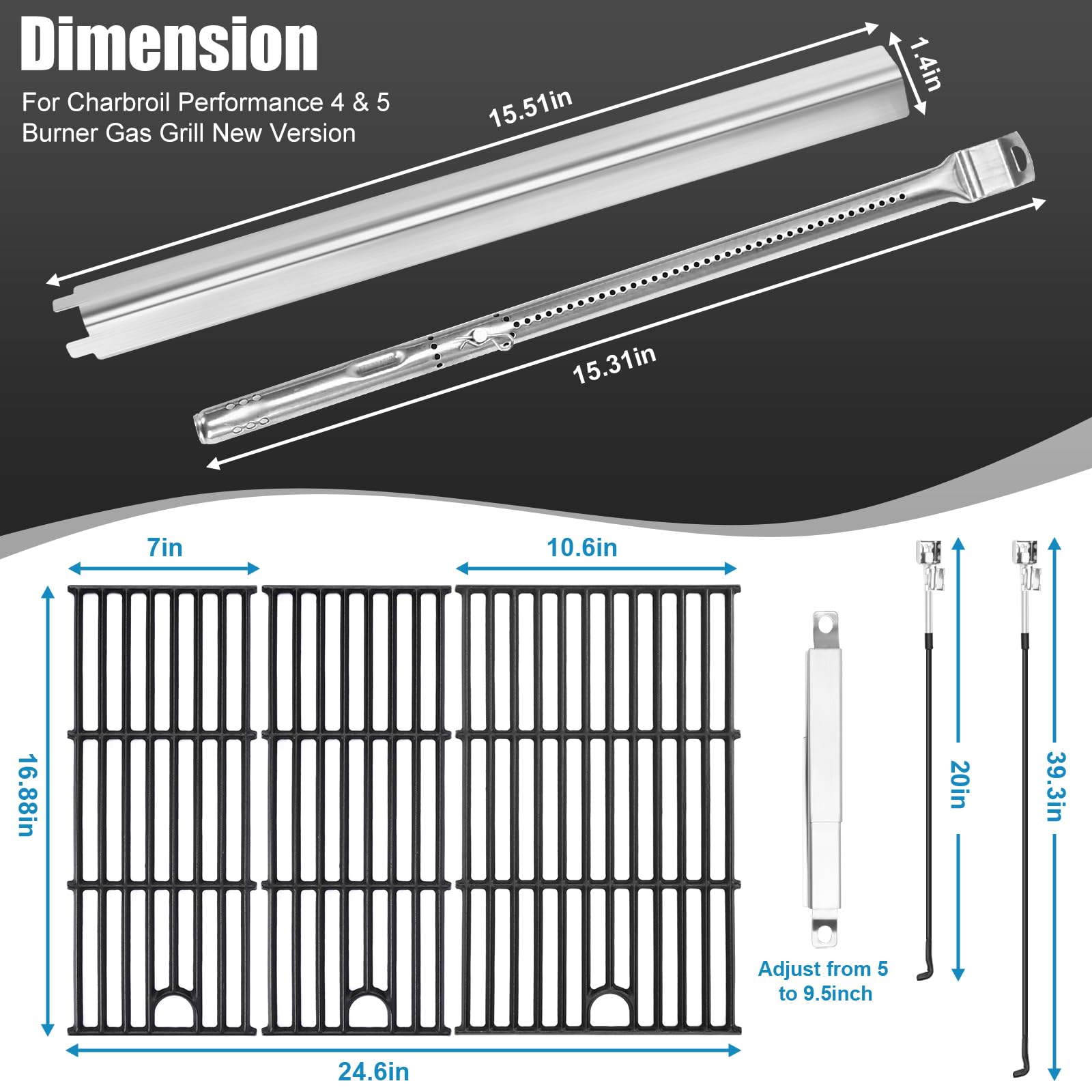 Uniflasy stainless-steel burner tube detail illustrating durable even-flame benefit