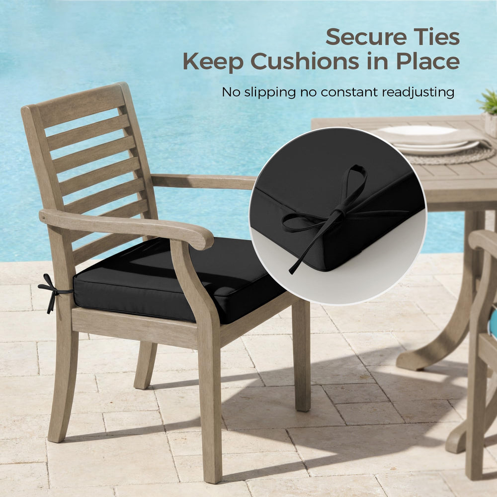 UNIKOME four cushions styled on patio chairs demonstrating coordinated set appearance