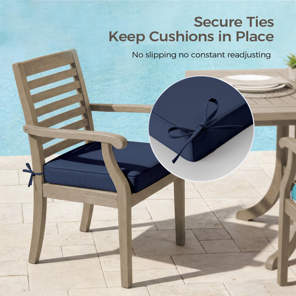 UNIKOME cushion placed on patio chair demonstrating outdoor comfort and use