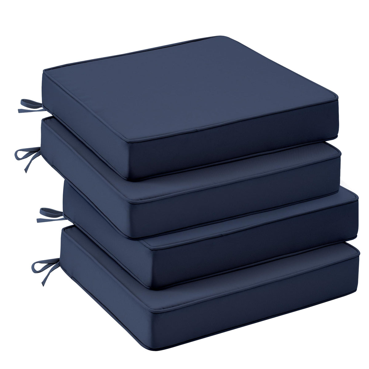 UNIKOME front view of four navy chair cushions showing neat fit and style