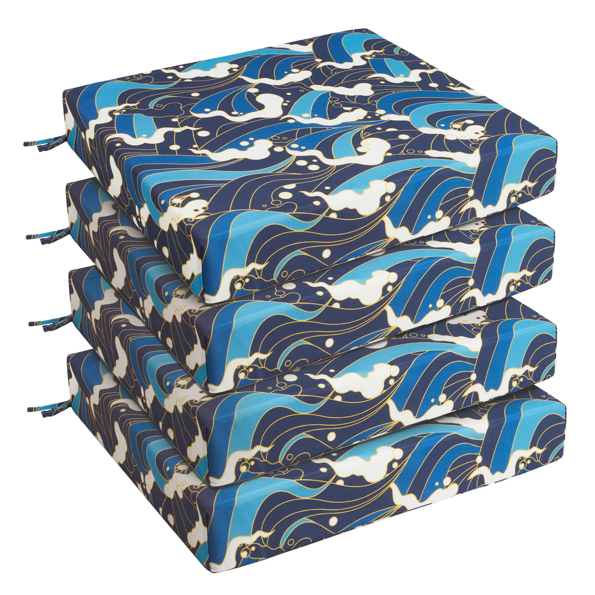 UNIKOME front view of four blue waves cushions showing attractive pattern and color