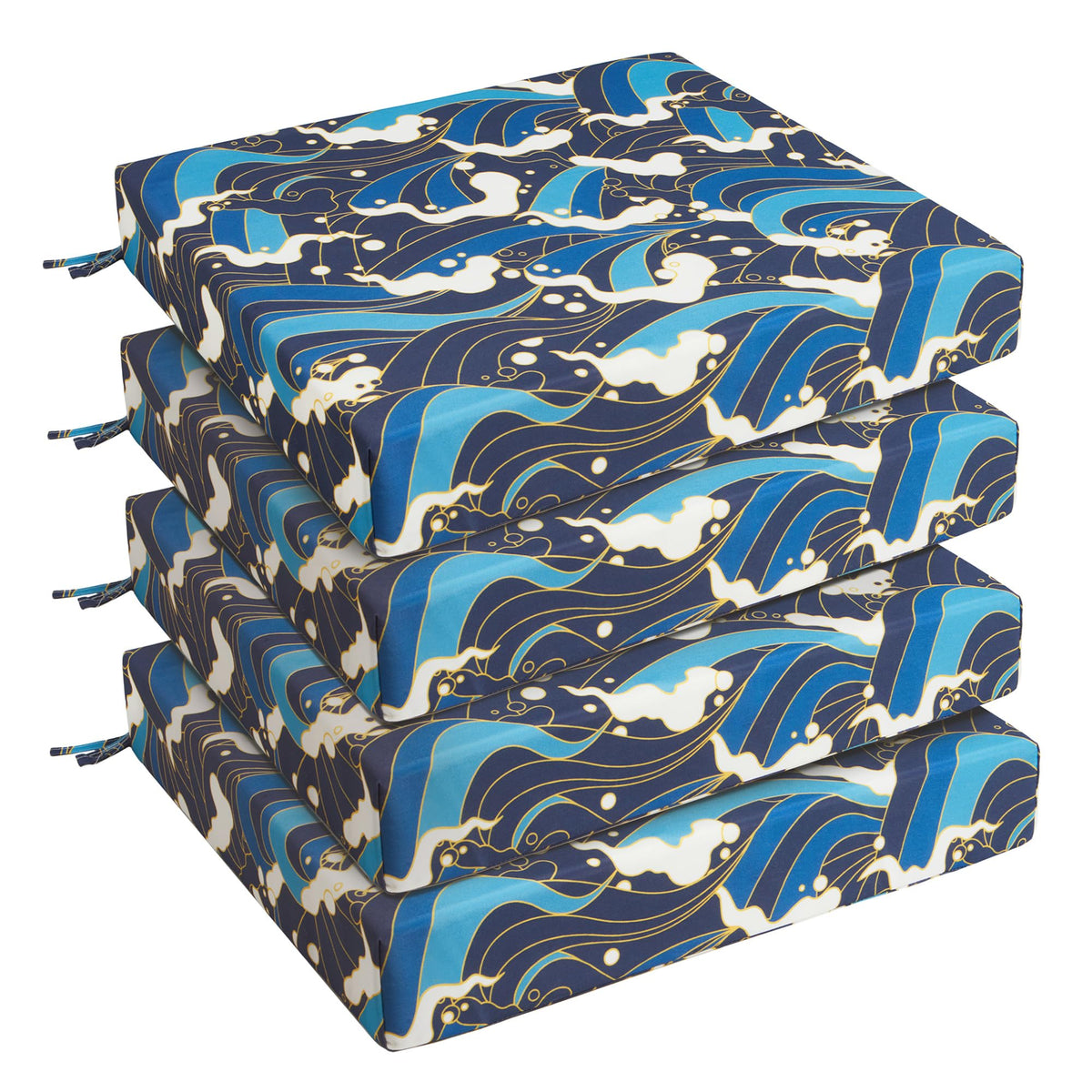 UNIKOME front view of four blue waves cushions showing attractive pattern and color