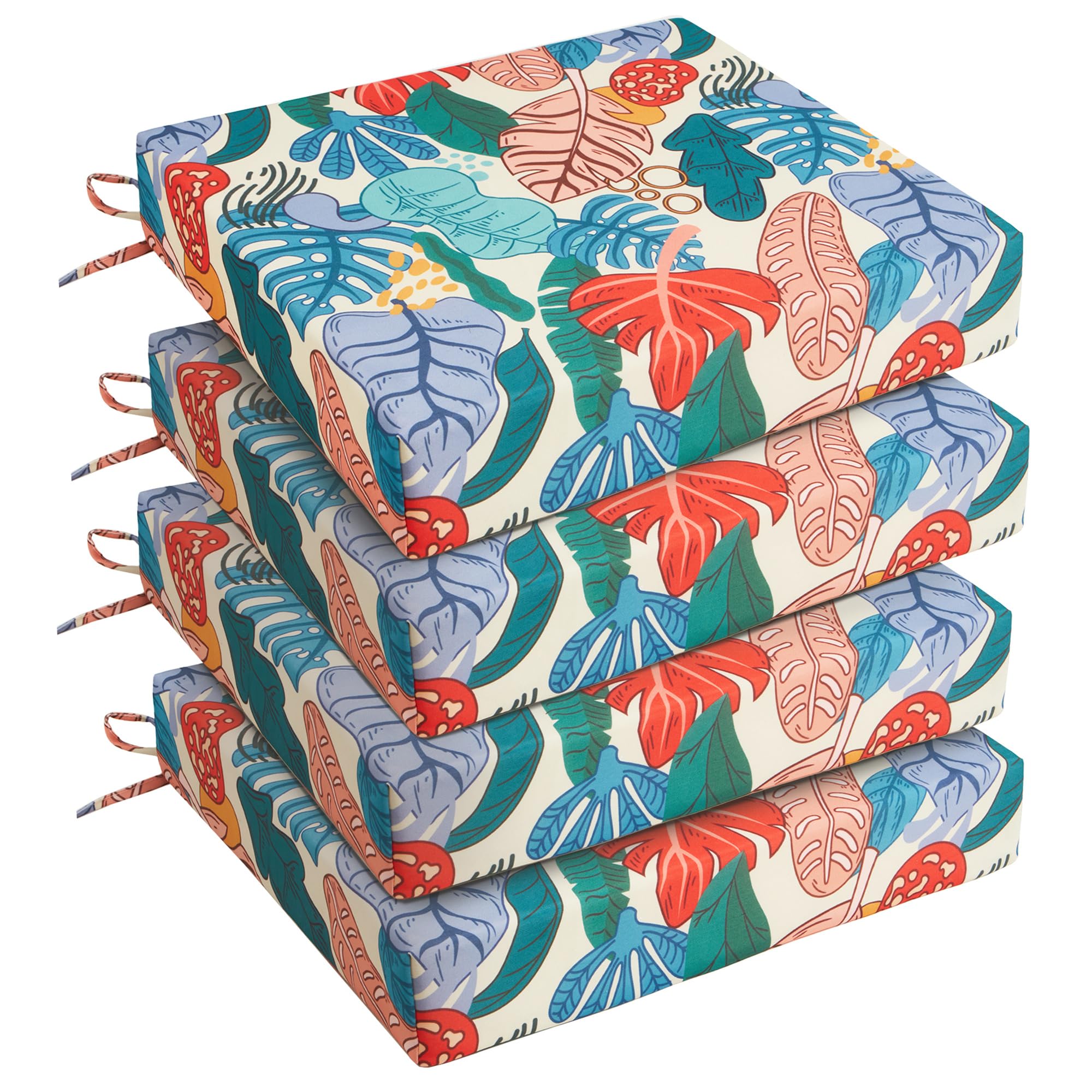 UNIKOME front view of four palm tropical cushions showing pattern and color, adds vibrant outdoor decor