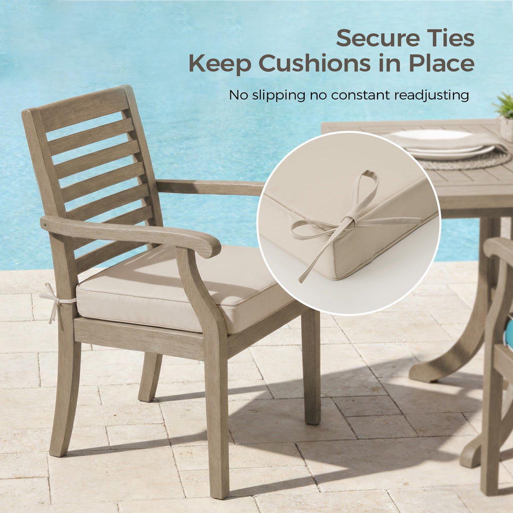 UNIKOME cushion in use on patio dining chair adding firm comfort