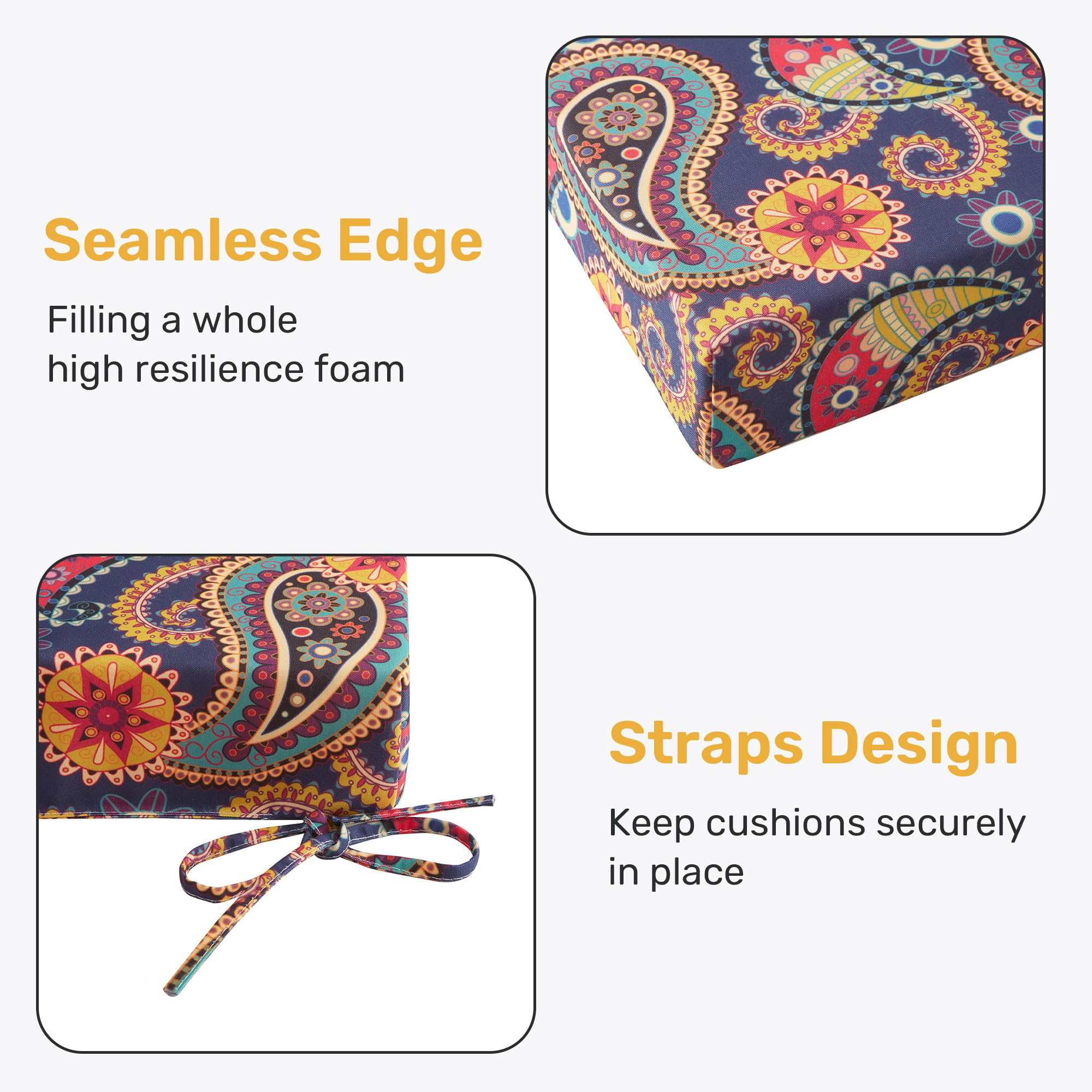 UNIKOME detail of Palmira Paisley cushion ties keeping cushion securely attached