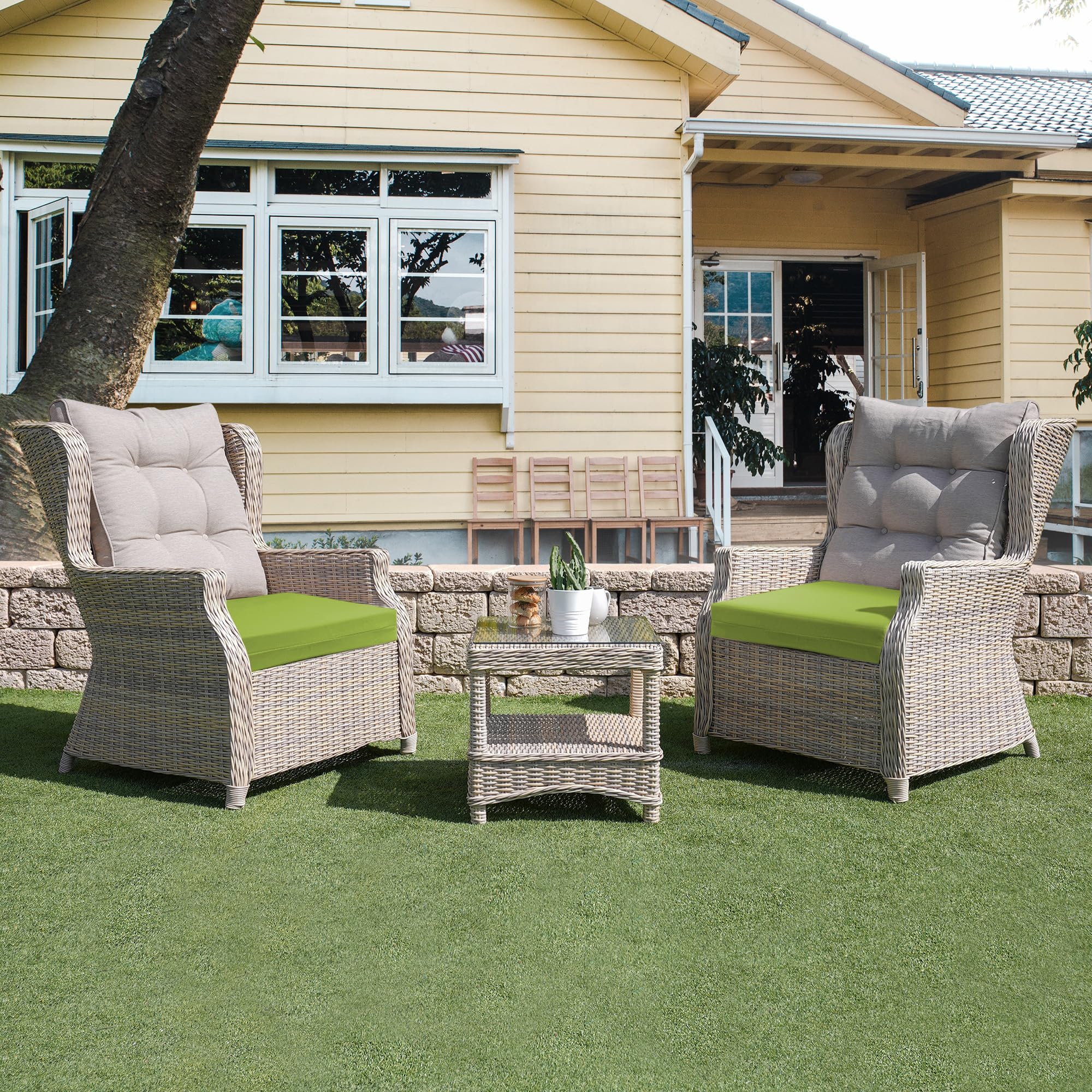 UNIKOME four cushions placed on outdoor table and chairs showing coordinated style