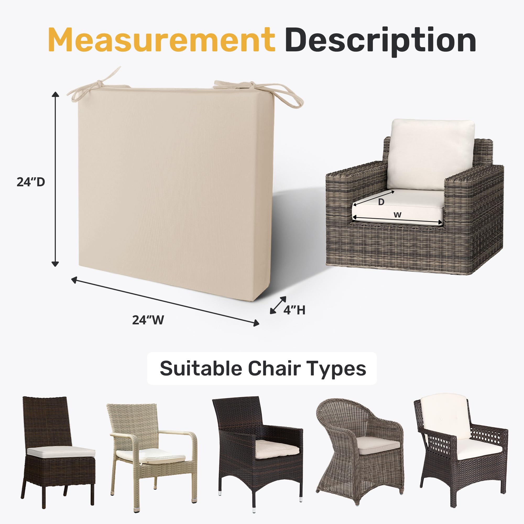 UNIKOME cushions stacked next to ruler scale to show true 24x24x4 size