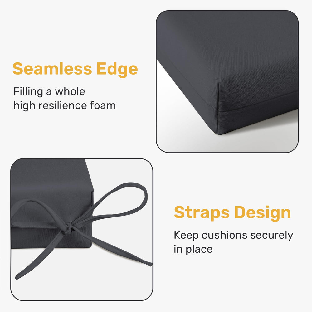 UNIKOME detail of sewn tie straps showing secure attachment preventing cushions from slipping