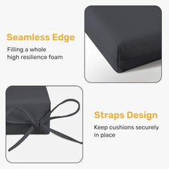 UNIKOME detail of sewn tie straps showing secure attachment preventing cushions from slipping