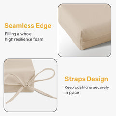 UNIKOME cushions tied to patio chair demonstrating secure slip-resistant benefit
