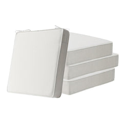 Unimatta front view of four packaged square seat cushions showing neat set and colors
