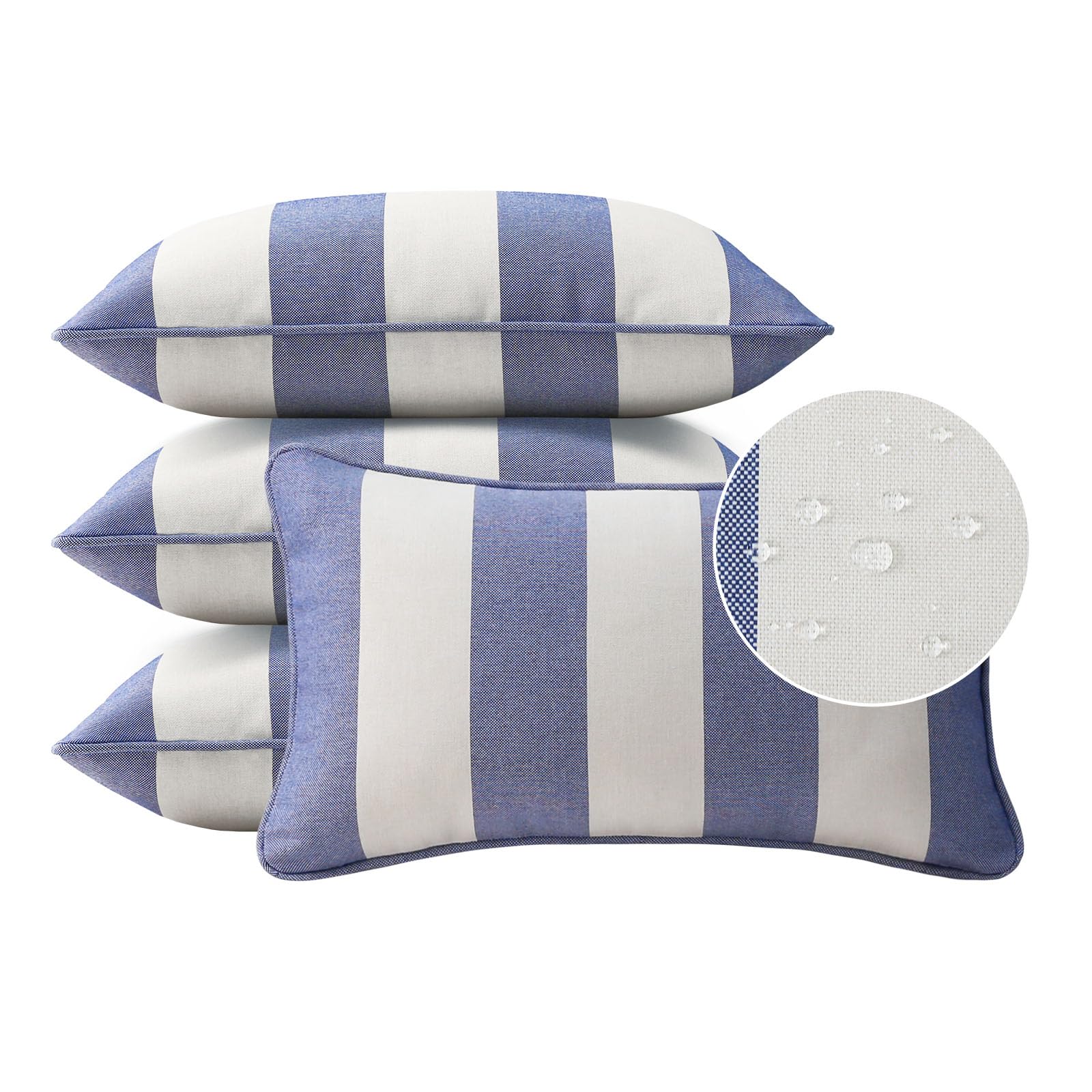 Unimatta front view of navy stripe pillows showing neat packaging and color benefit