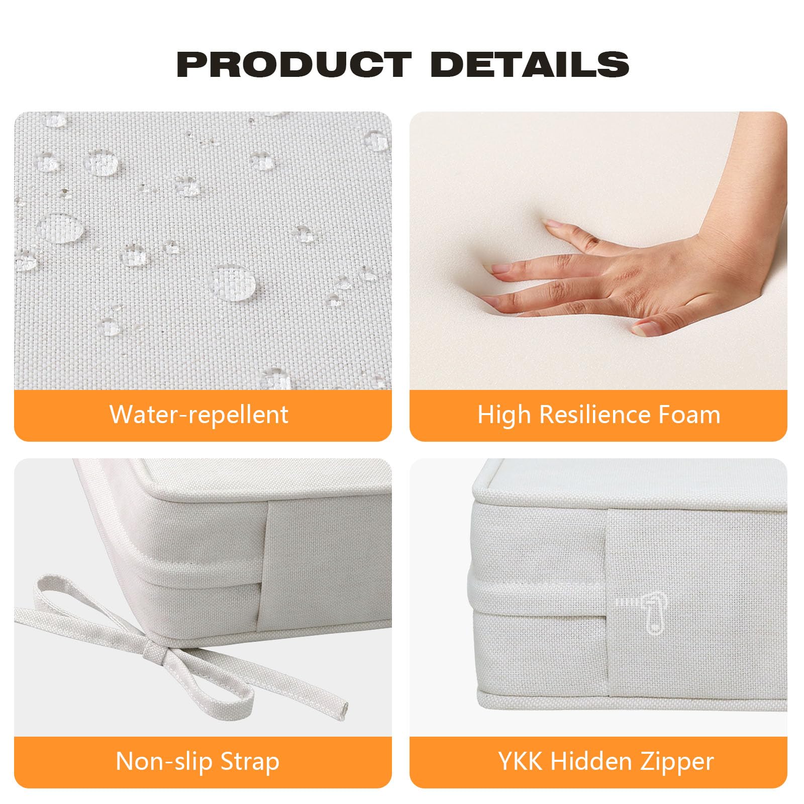 Unimatta non-slip ties and piped edge detail for secure fit and reinforced seam