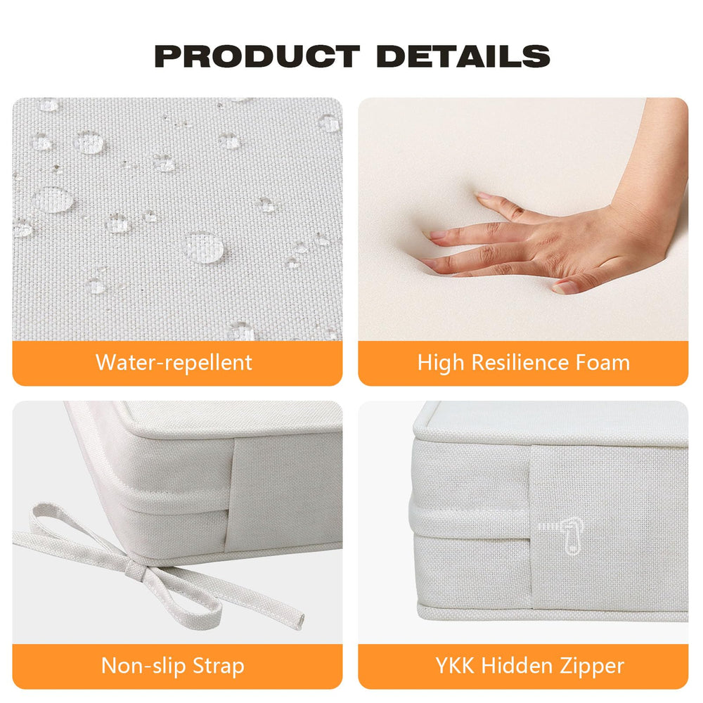 Unimatta non-slip ties and piped edge detail for secure fit and reinforced seam