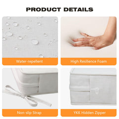 Unimatta non-slip ties and piped edge detail for secure fit and reinforced seam