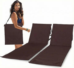 UNIPRIDE front view of two brown folded beach chairs showing compact portability