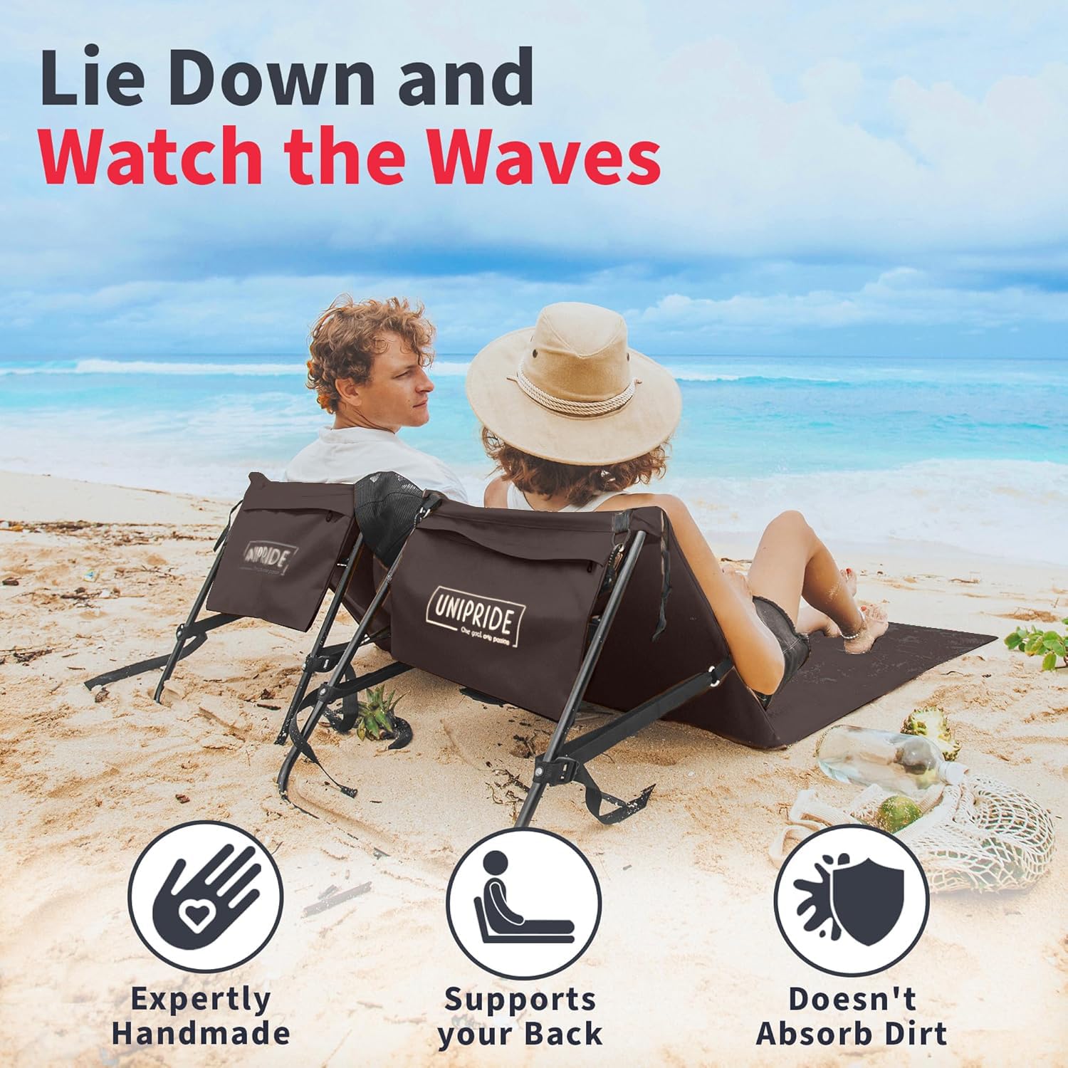 UNIPRIDE side profile of low-seat lounger showing relaxed leg stretch benefit