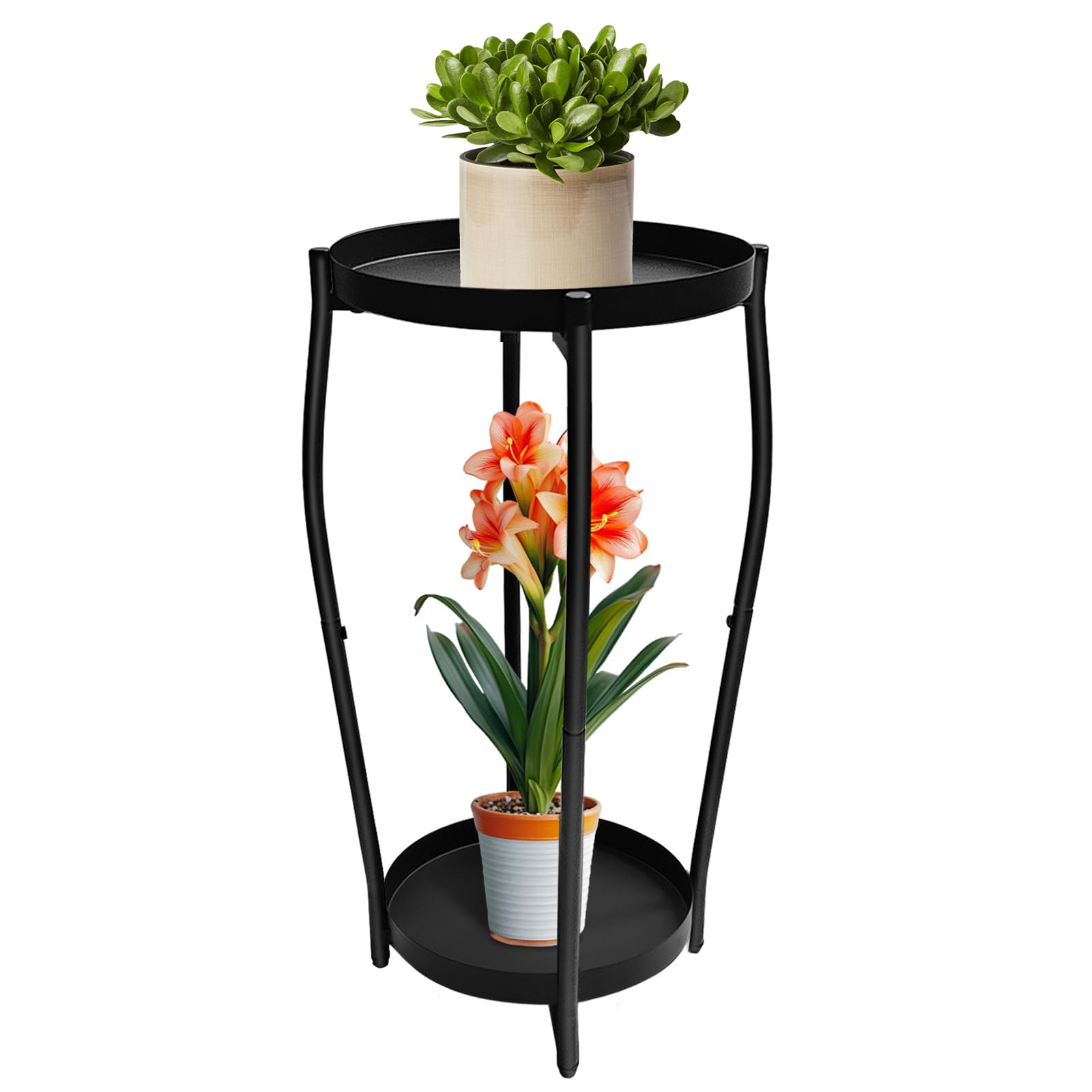 Uniqcovosa front view plant stand showing sleek black finish and space saving benefit