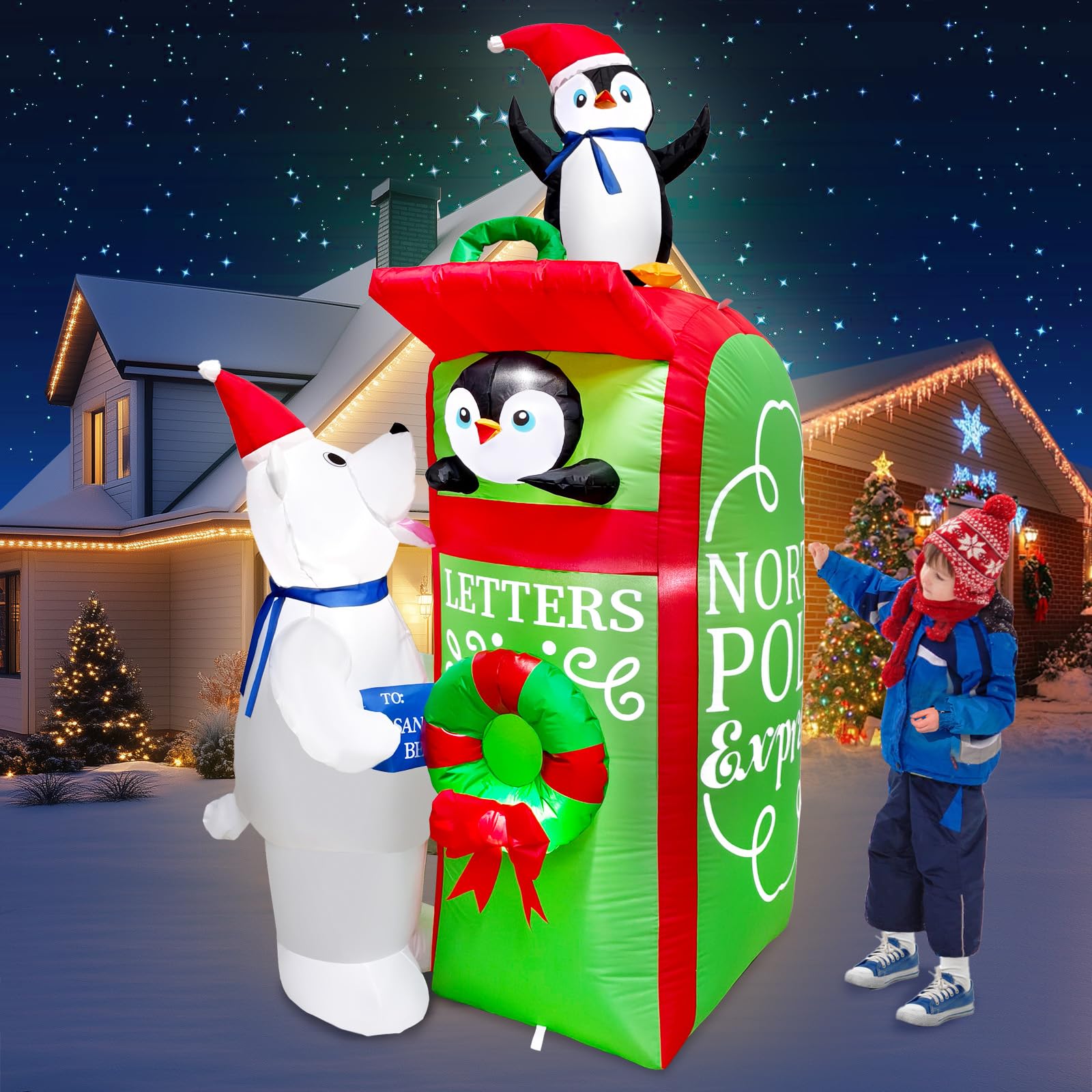 UniqSeason front view of penguins and polar bear, instant festive curb appeal