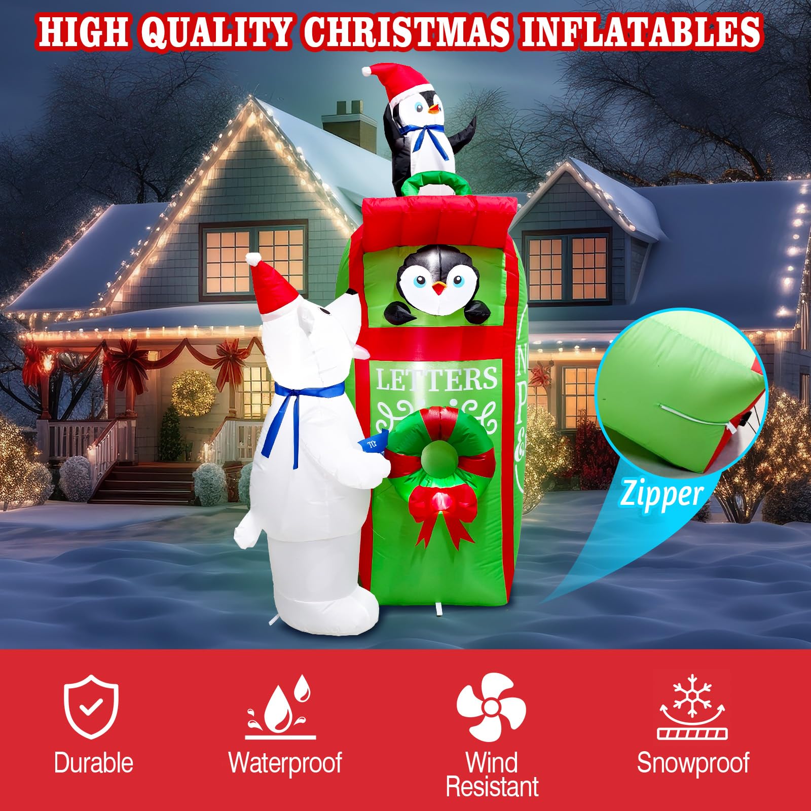 UniqSeason illuminated inflatable at night, bright LEDs improve visibility