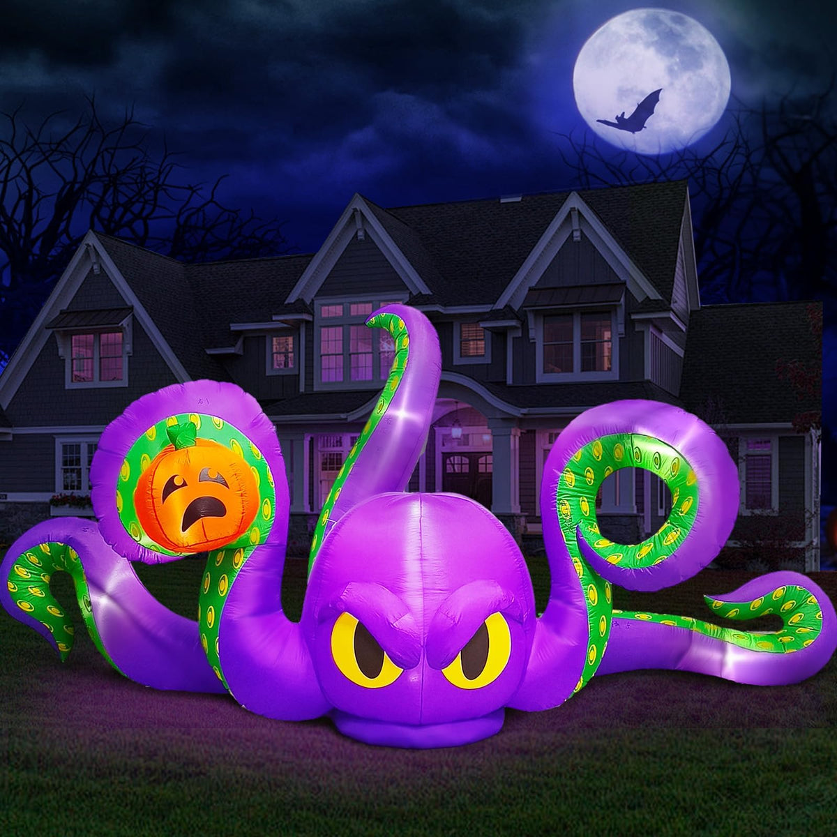 UniqSeason purple octopus front view showing dramatic yard presence and curb appeal
