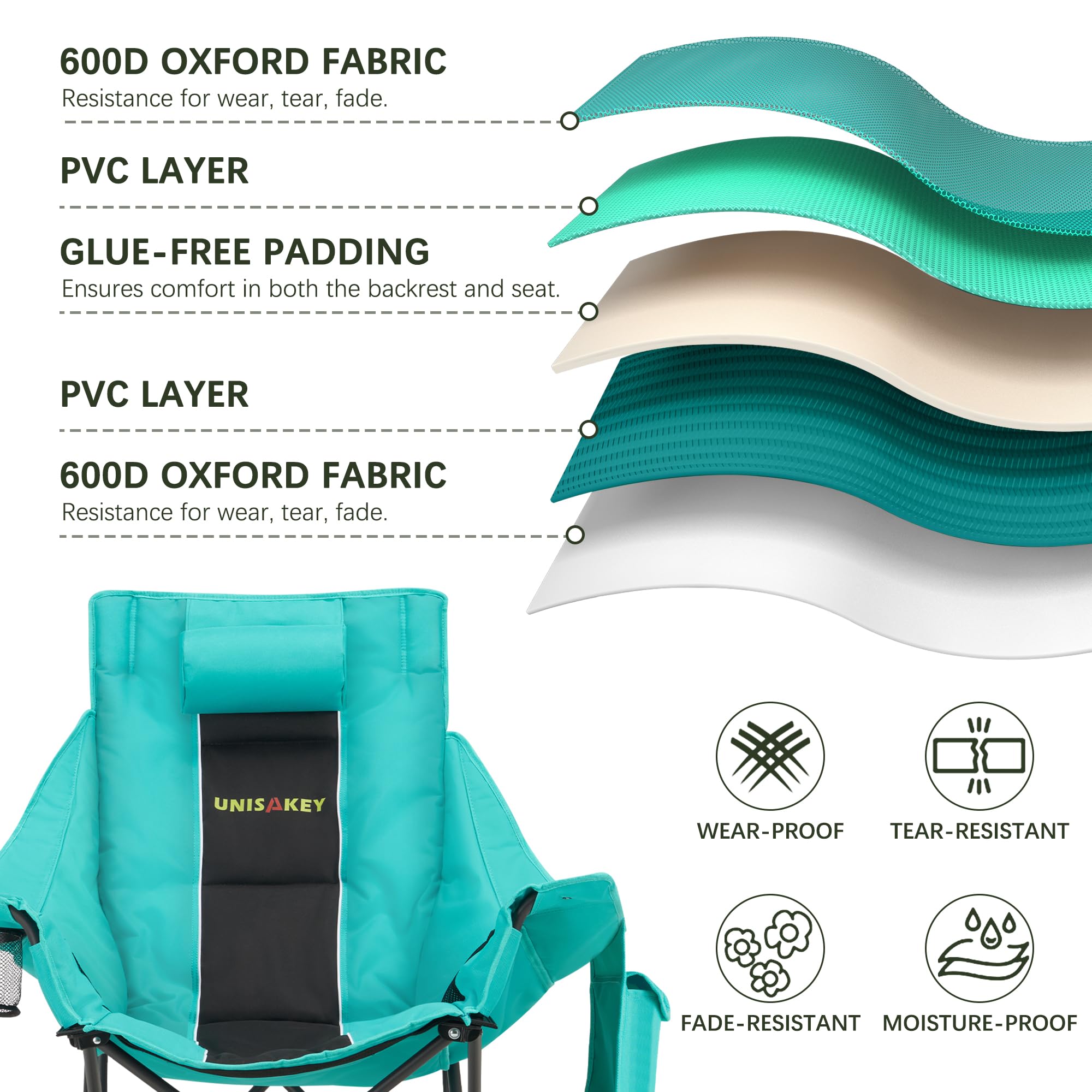 Unisakey curved non-slip rocker legs and reinforced frame stability