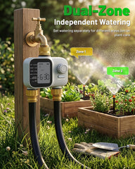 Unistyle timer installed on faucet providing hands-free scheduled watering