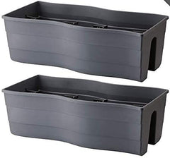 United Frames front view of grey rectangular railing planter showing clean lines and capacity