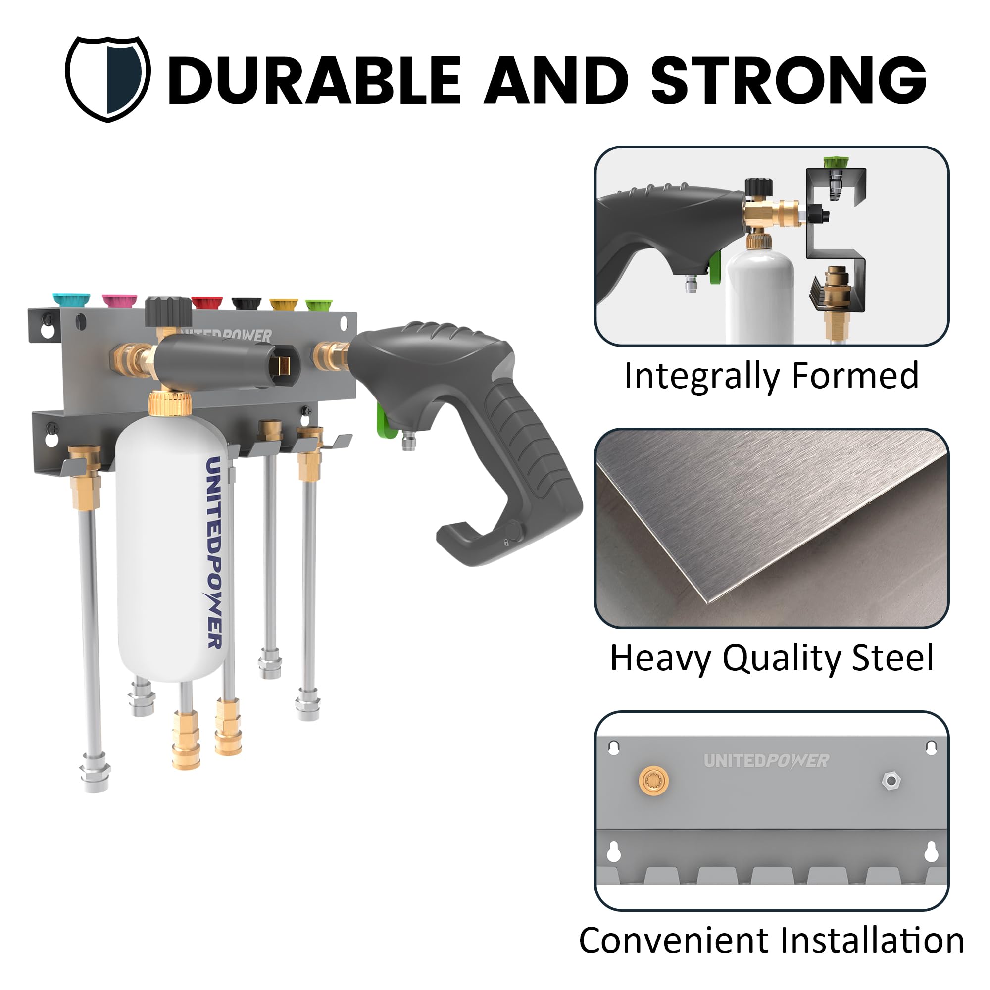 UNITEDPOWER nozzle tip storage close-up, keeps tips visible and accessible