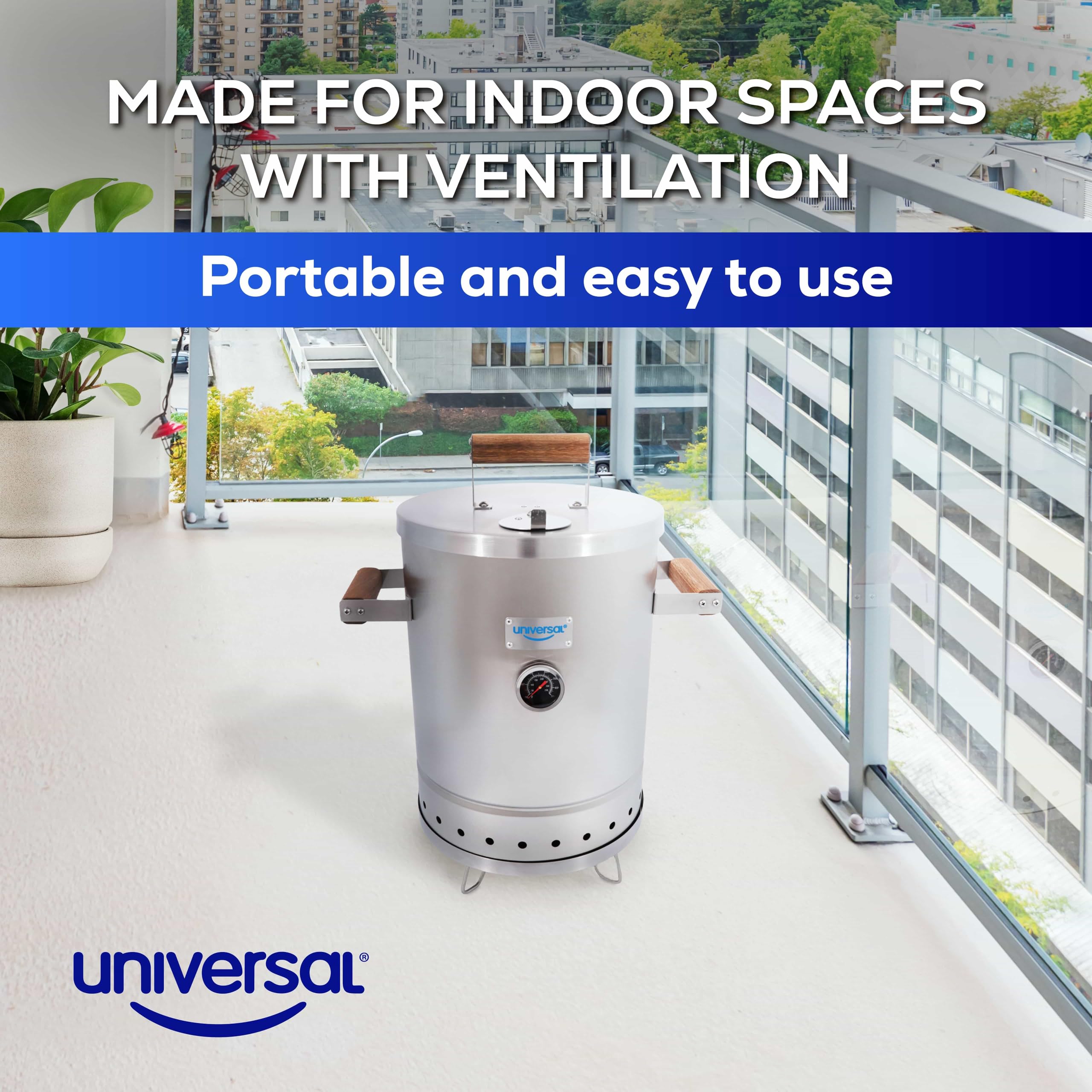 universal smoker in-use at a backyard barbecue producing rich smoky results