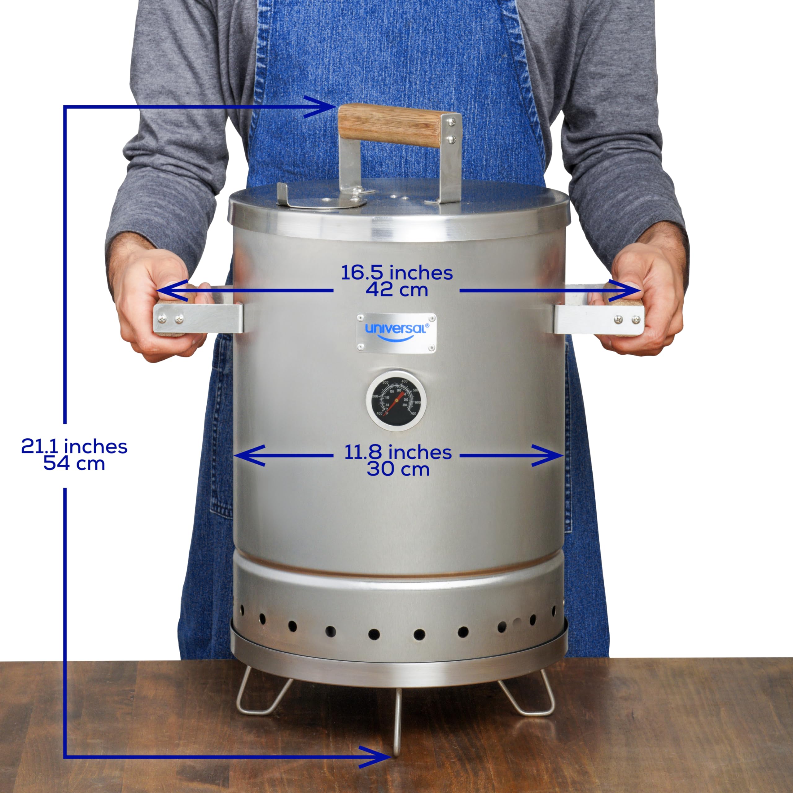 universal open chamber with racks and hooks illustrating flexible cooking arrangements