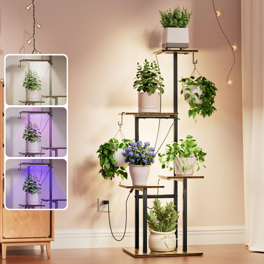 unlumm front view corner plant stand showing five tiers and compact footprint for small spaces