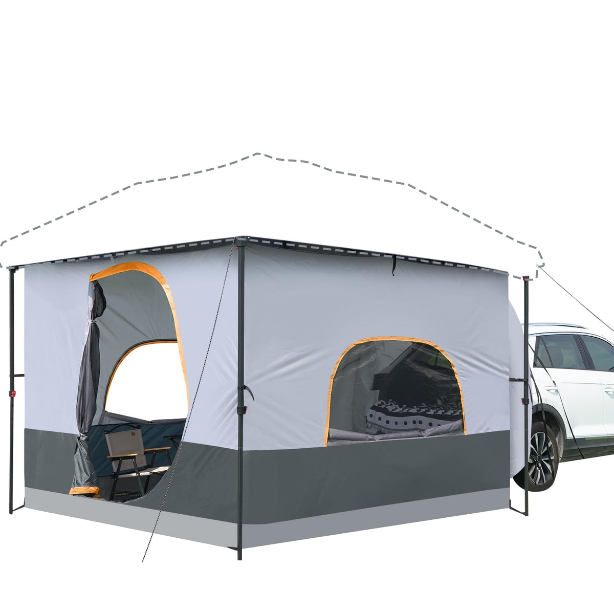 unp cube tent front view showing roomy shelter and quick protection