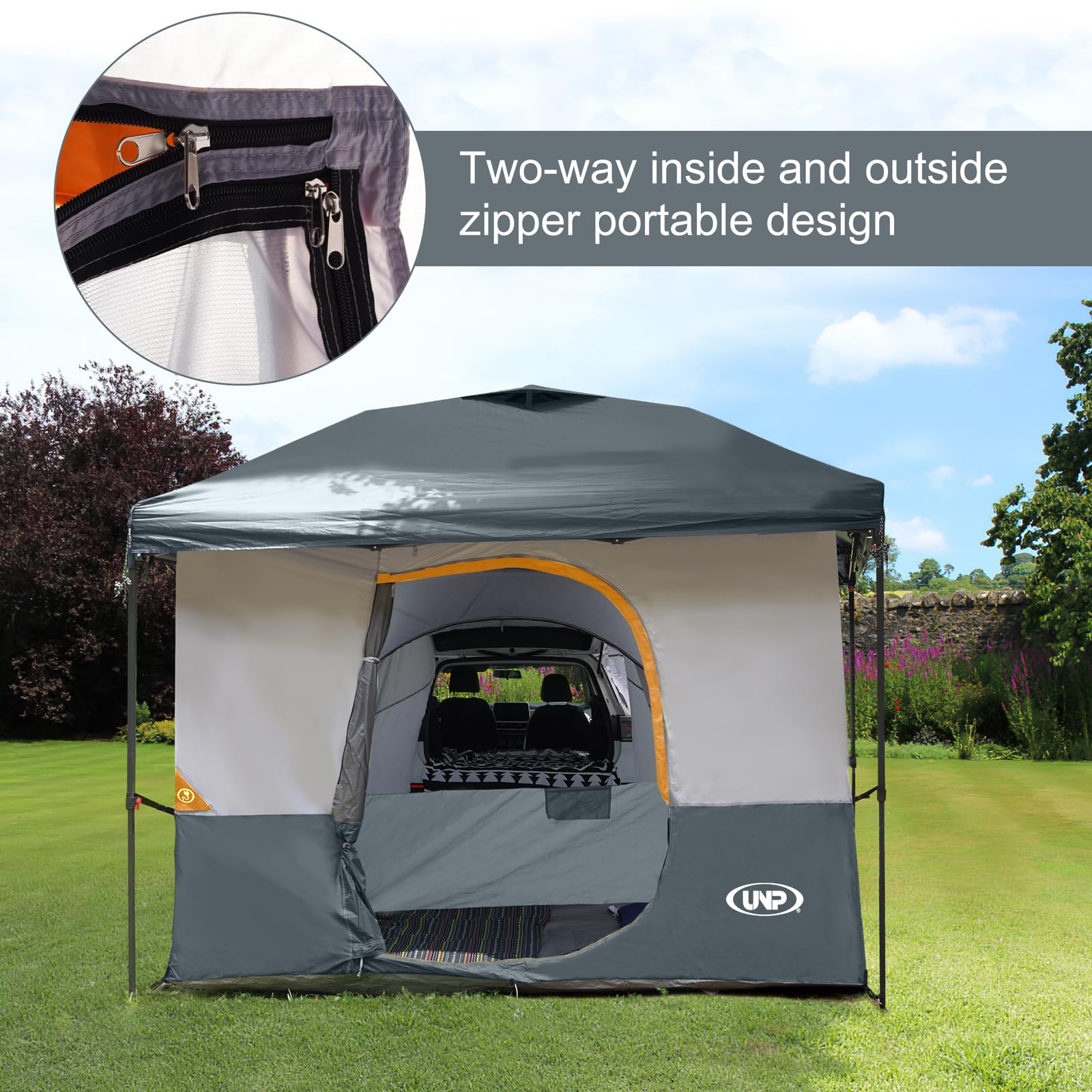 unp cube tent lifestyle backyard setup showing easy event shelter