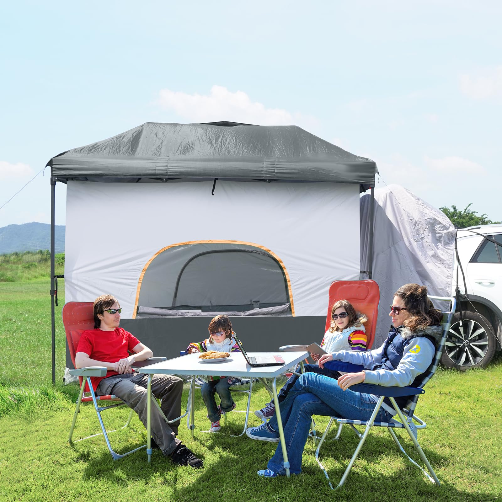 unp cube tent scale with camping gear showing generous interior space