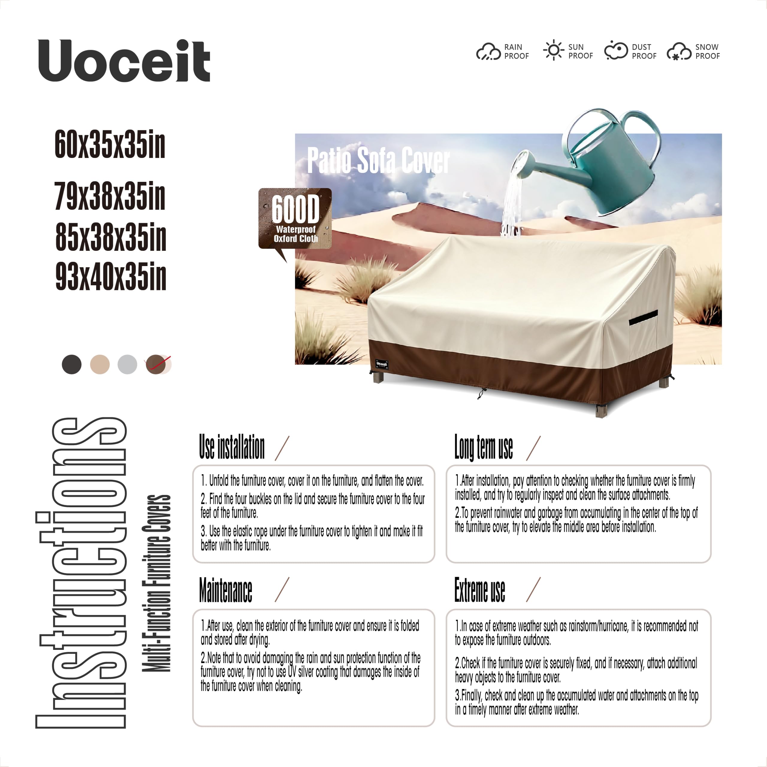 Uoceit covered sofa on patio demonstrating full furniture protection outdoors
