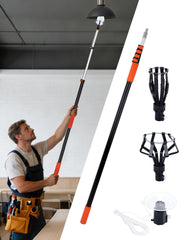 Uojim front packaging showing included pole, suction cup, and basket for safer bulb changes