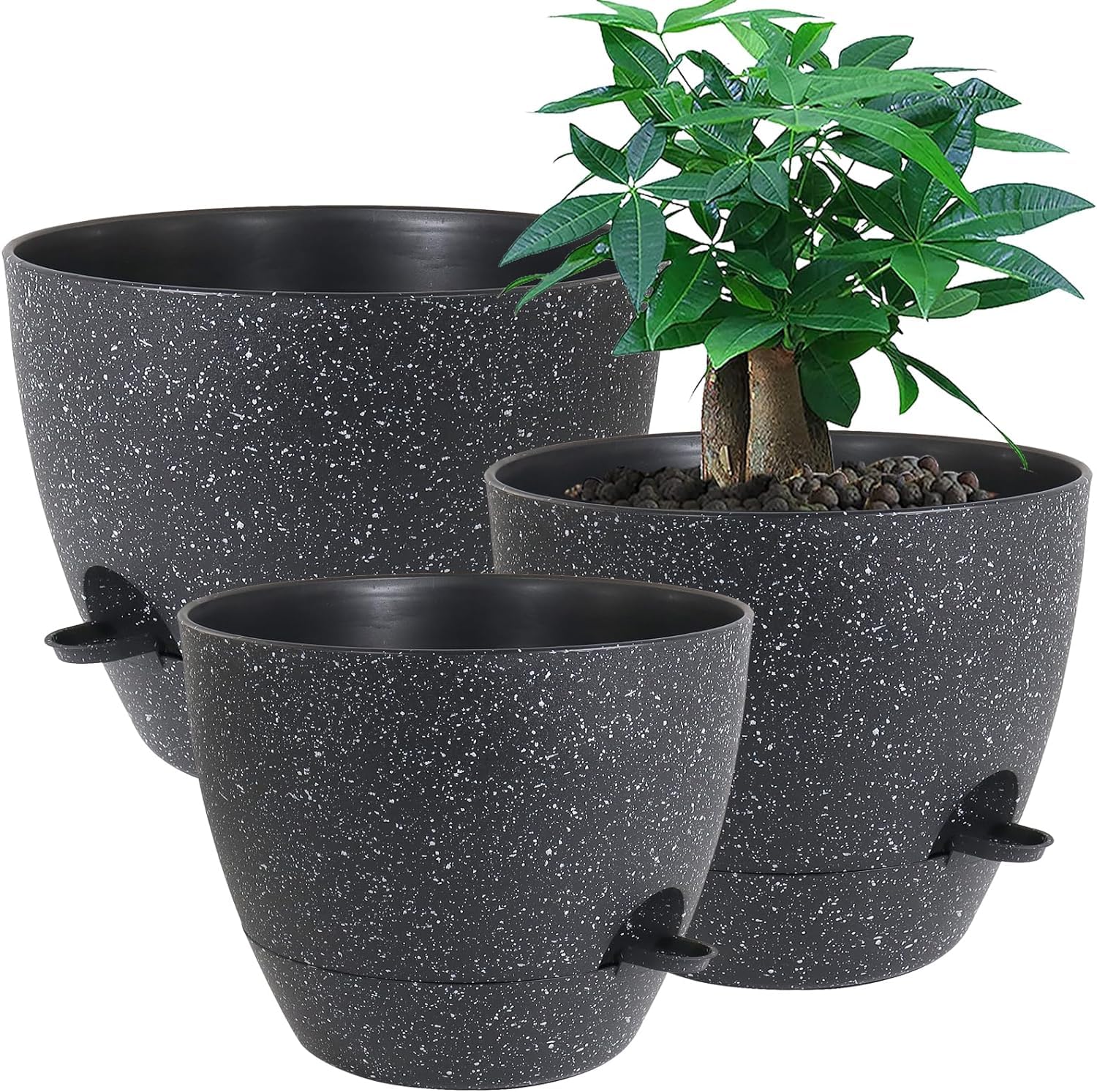 UOUZ 12 inch planter front view showing sleek speckled design and modern benefit
