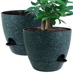 UOUZ 12-inch planter front view showing black with green speckles and clean modern look