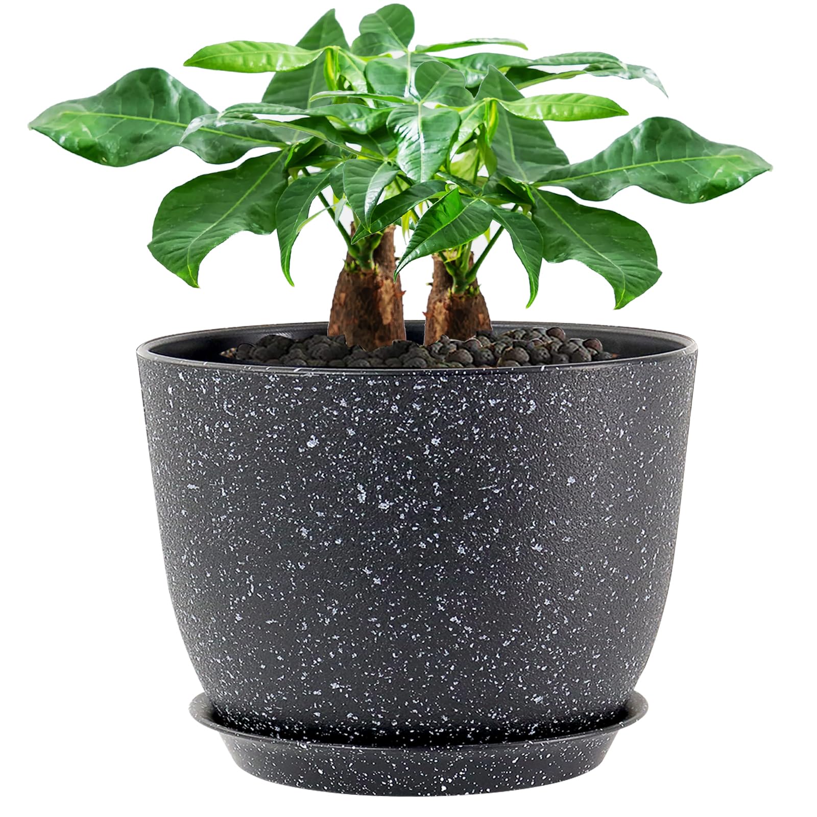 UOUZ 12-inch planter front view showing black speckles and matte finish for stylish decor